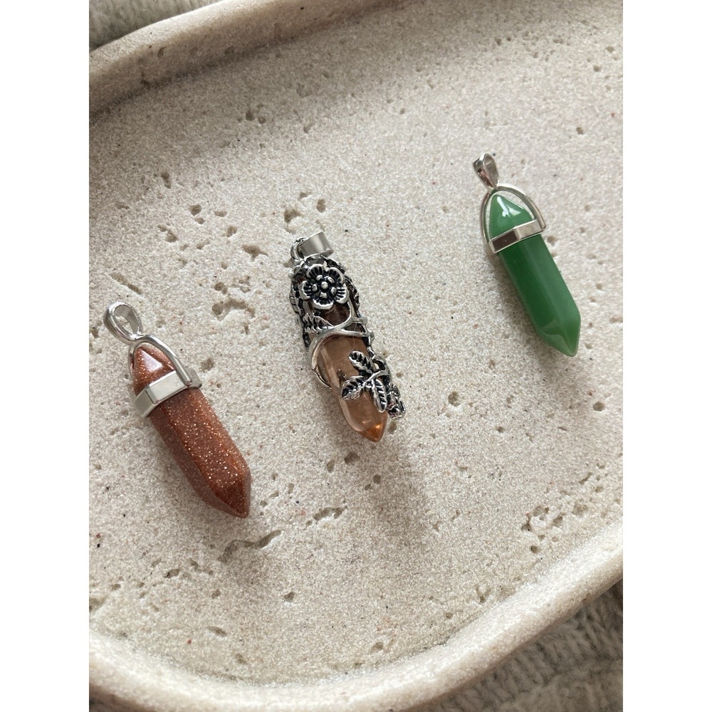 Healing Crystal Style Pendants Set Of 3 Charms Silver Tone Point Earthy‎ Whimsy